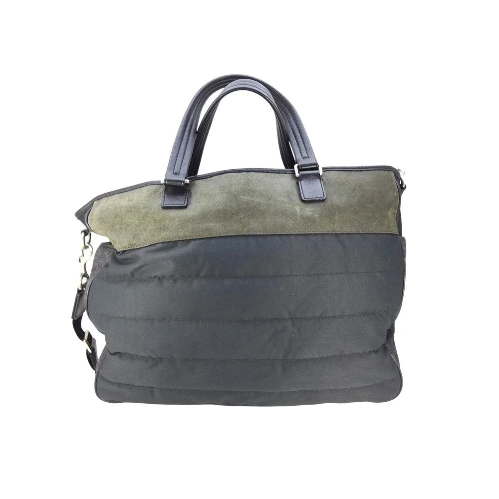 Coach Thompson‎ Mixed Media Puffer Weekender Tote Black Olive Green Nylon Suede